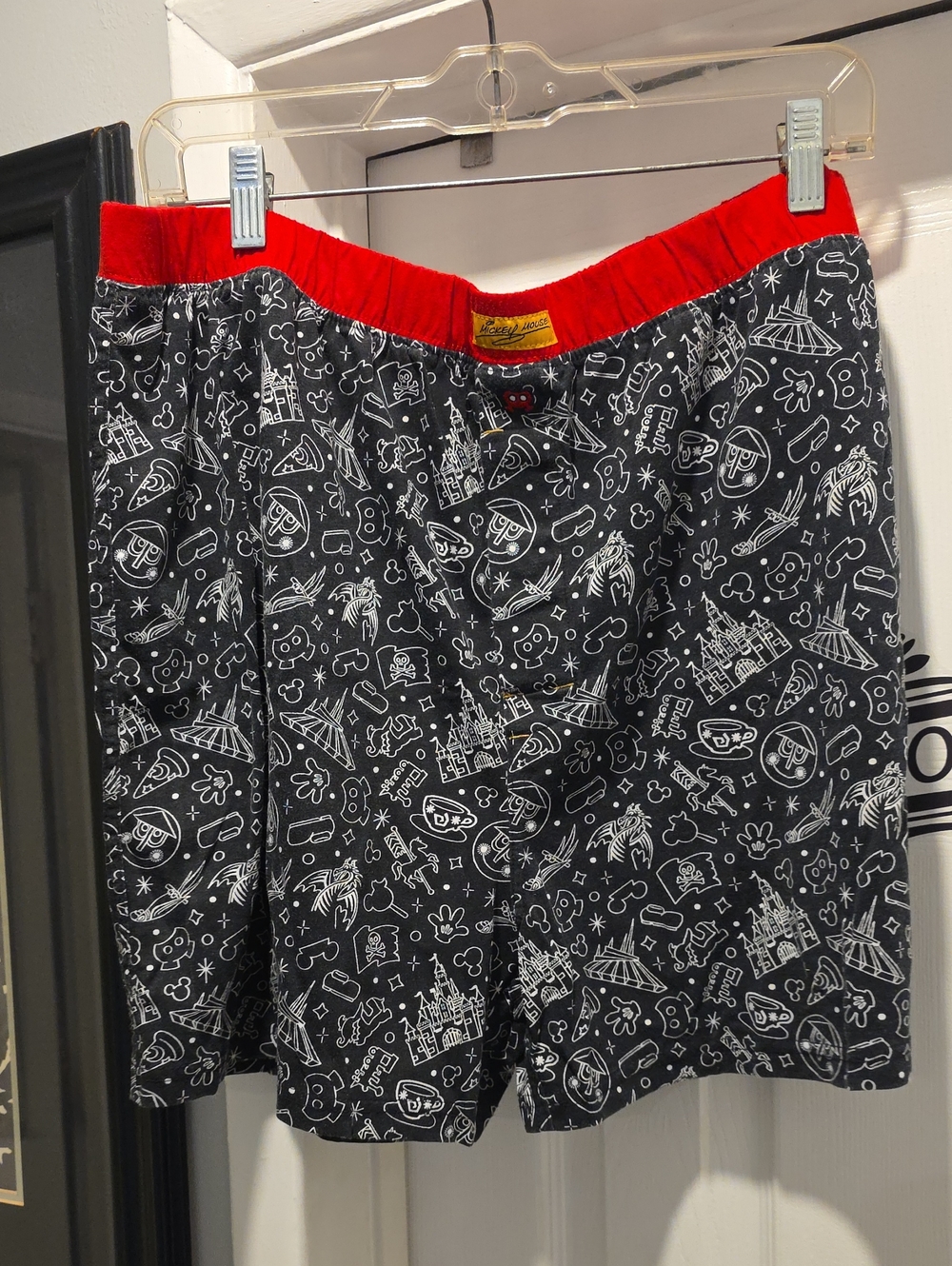 Men's Black Graphic Lounge Shorts with Red Waistband